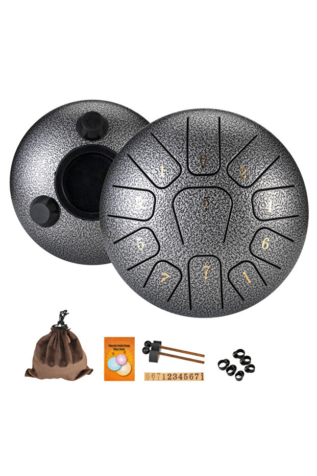 Silver 6 Inchs Miwayer 6" Steel Tongue Drum Gift Set | 11-Note Sound Healing Instrument w/Tuning Kit