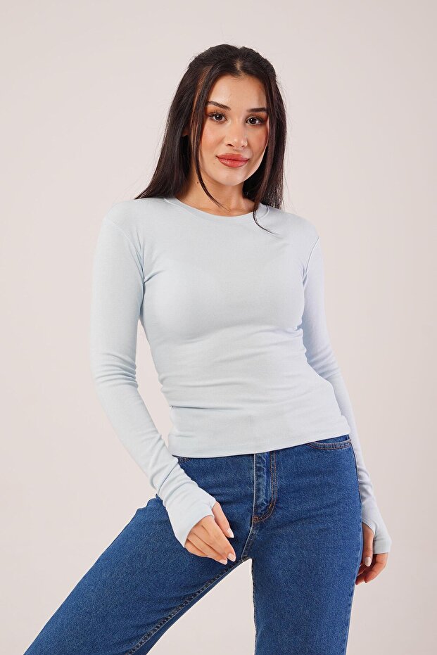 Uzun Kollu Basic Bebe Mavisi Bluz - 1