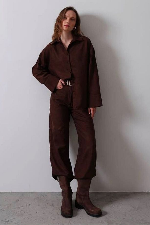 Kadın Western Süet Kemerli Pantolon Acı Kahve - 4