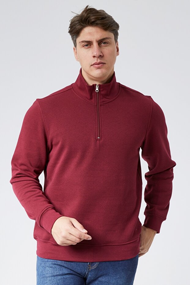 Mooncover Men's Half Zipper Warm Sweatshirt – Burgundy
