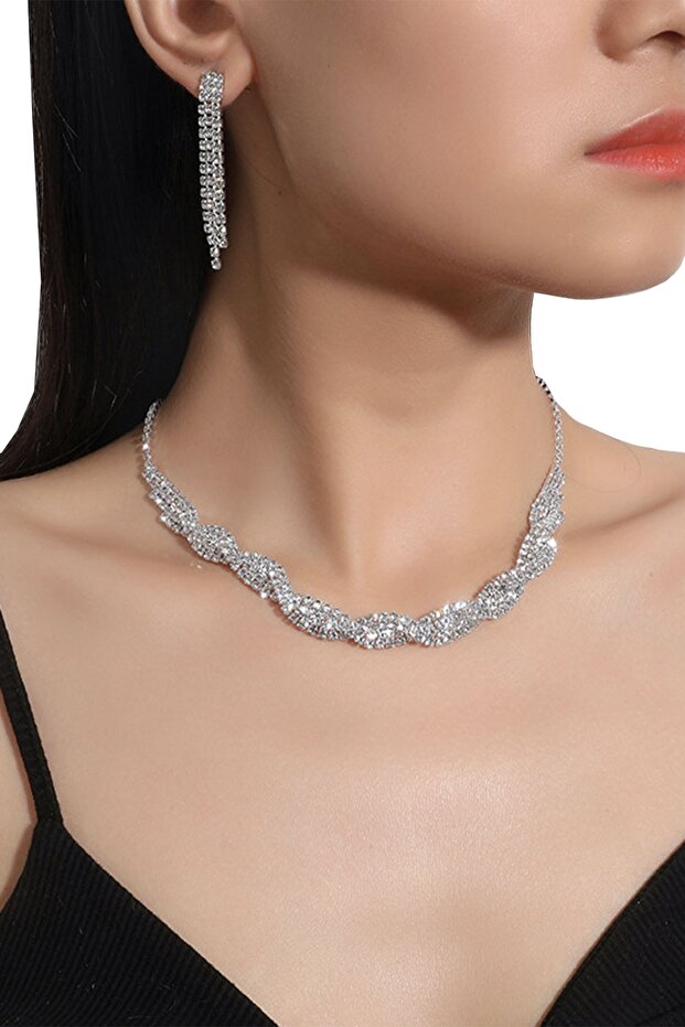 Wedding Engagement Henna Zircon Jewelled Necklace Earring Set Es09