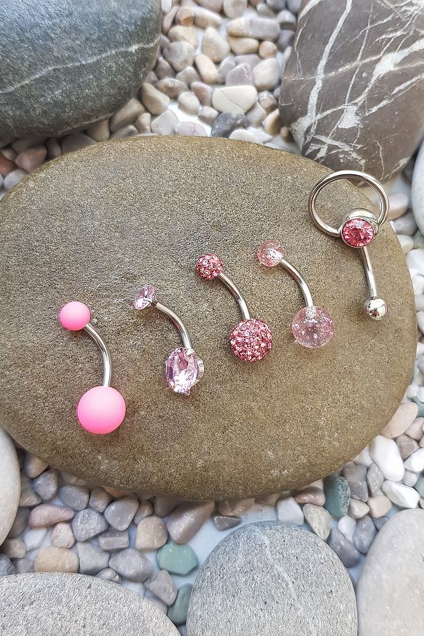 5 Adet Pembe Cerrahi Çelik Göbek Piercing En45pm - 2