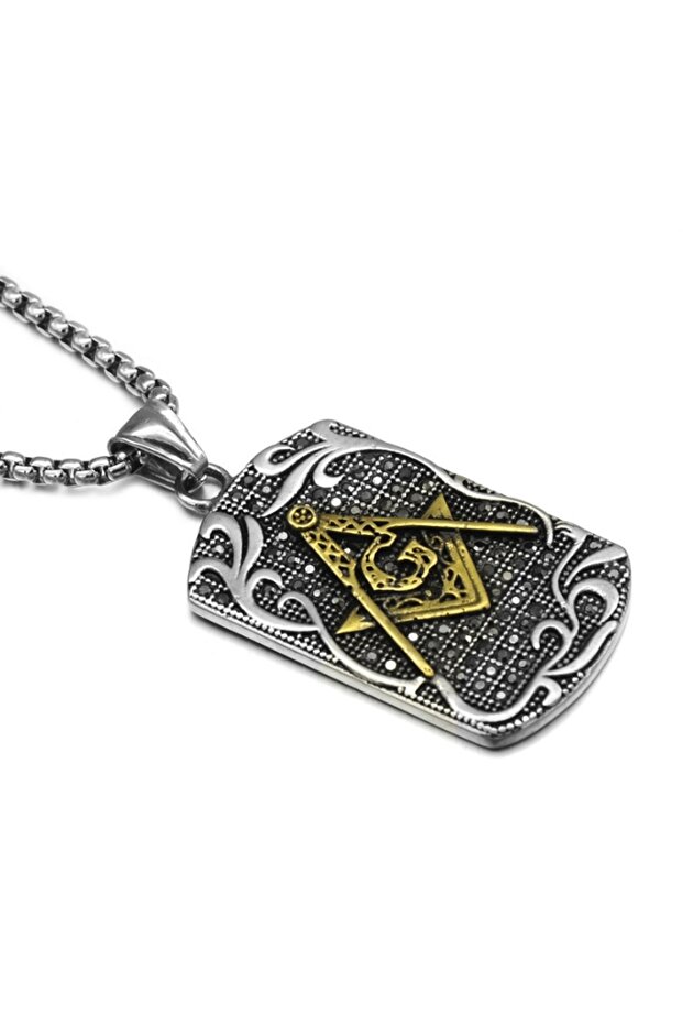 Mason Taşlı Çelik Erkek Kolye ds75sr - 1