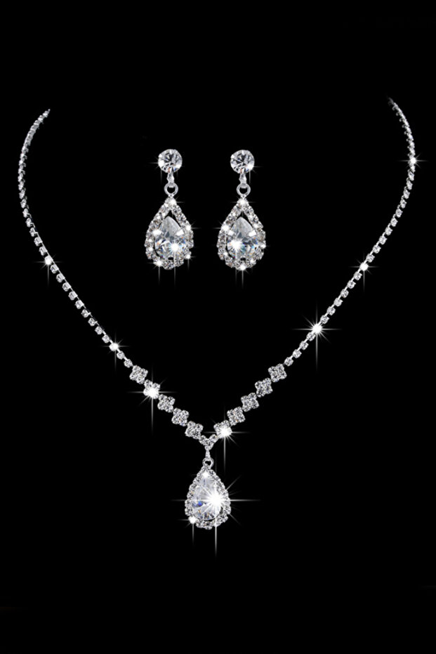 Wedding Engagement Henna Drop Stone Women's Necklace Earring Set Eg86