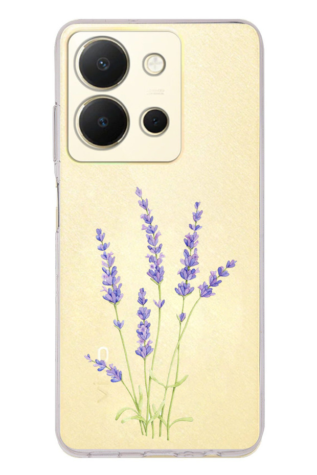 جراب سيليكون شفاف بتصميم زهرة اللافندر متوافق مع هاتف Vivo Y36