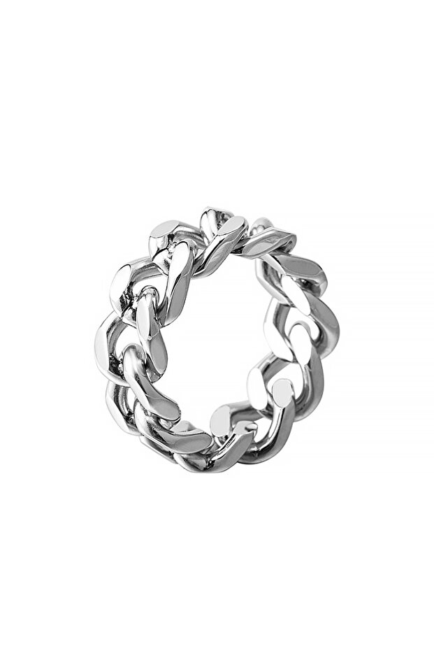 Shiny Gray Chain Design Men's Women's Steel Ring Ek50By