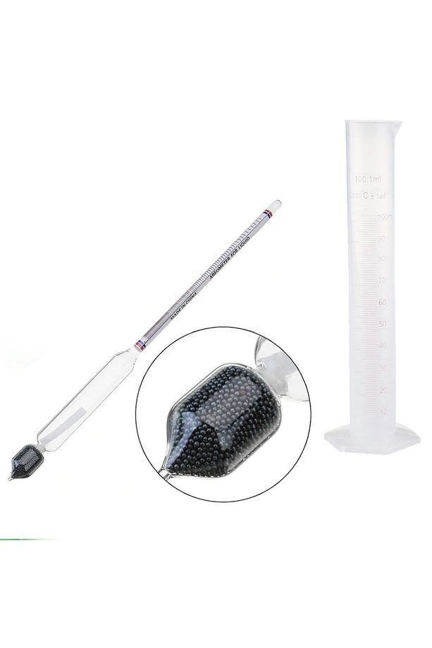 0-90 derece Alkolmetre Dansimetre Alkol Ölçer ve 100 ml Mezur Seti thr246 - 1