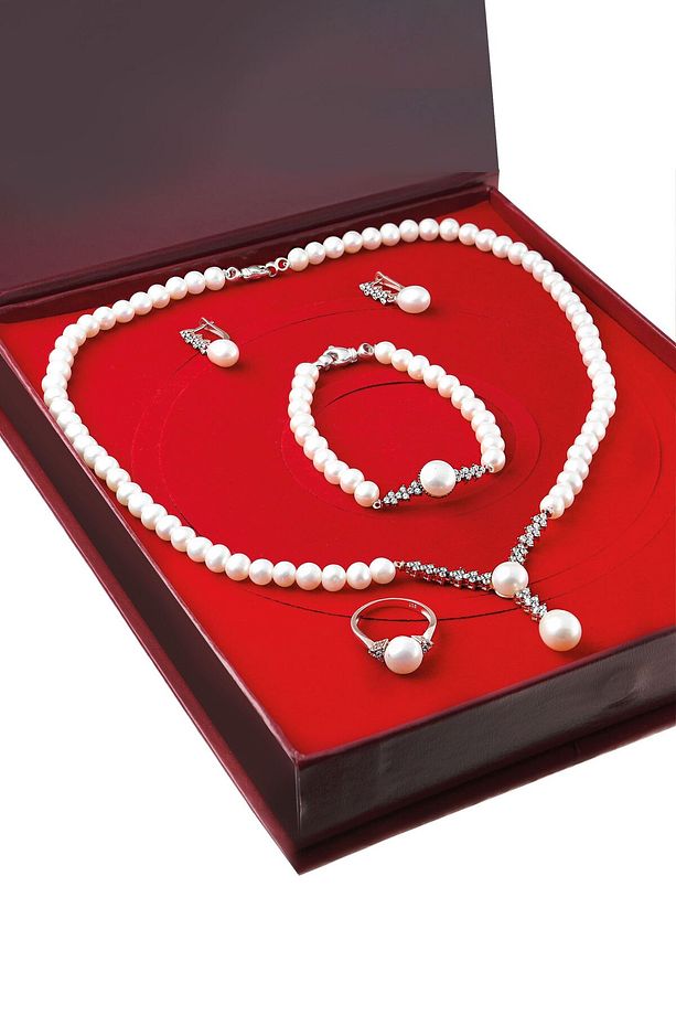 İnci Rose Gümüş Kolye Küpe Bileklik Yüzük Takım Set Ds43 - 1