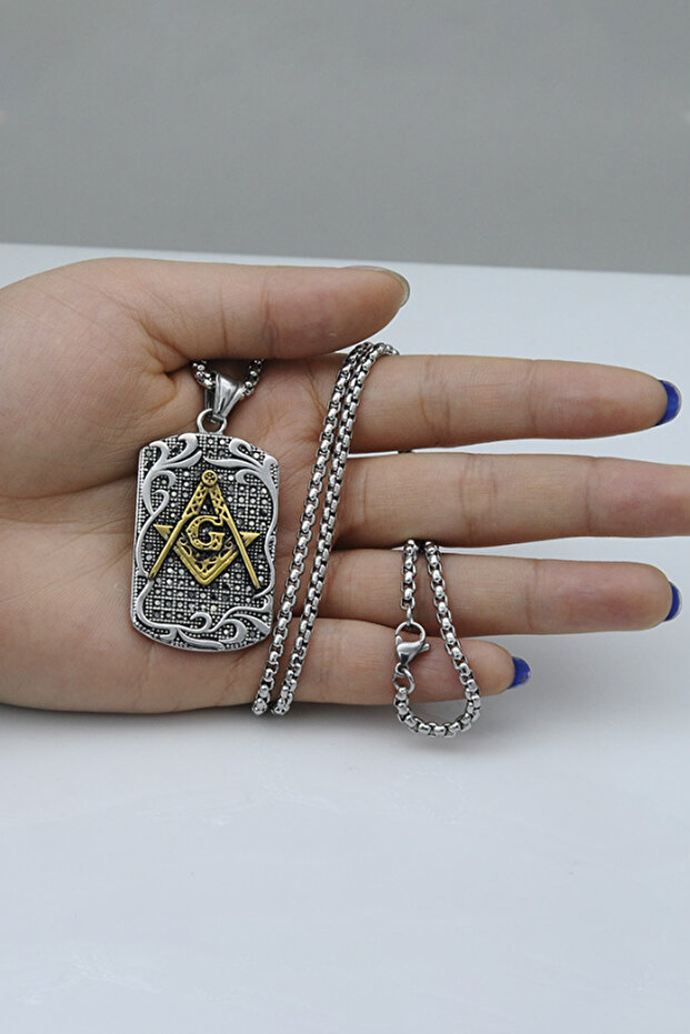 Mason Taşlı Çelik Erkek Kolye ds75sr - 3