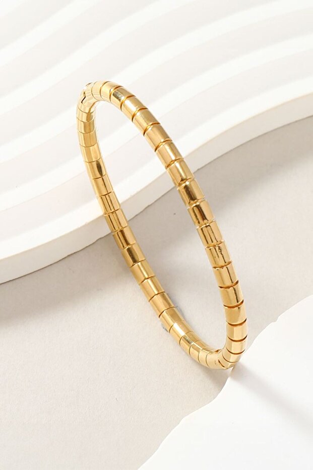 Gold Handcuff Design Steel Women's Bracelet Ev08Sr