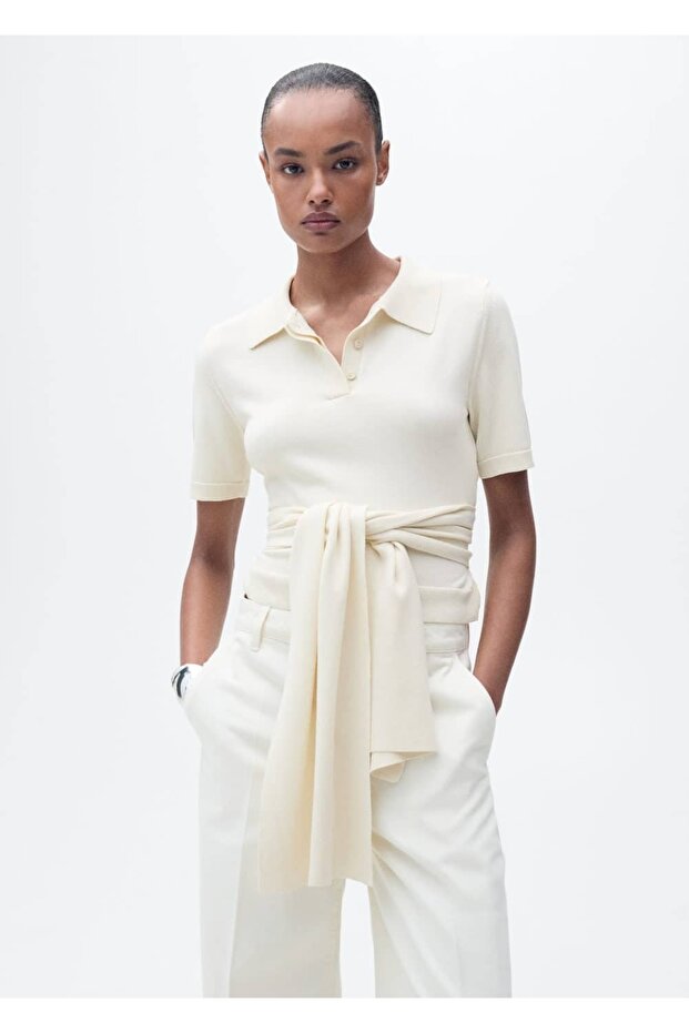 Kurzärmliger Pullover mit Knotendetail - 7