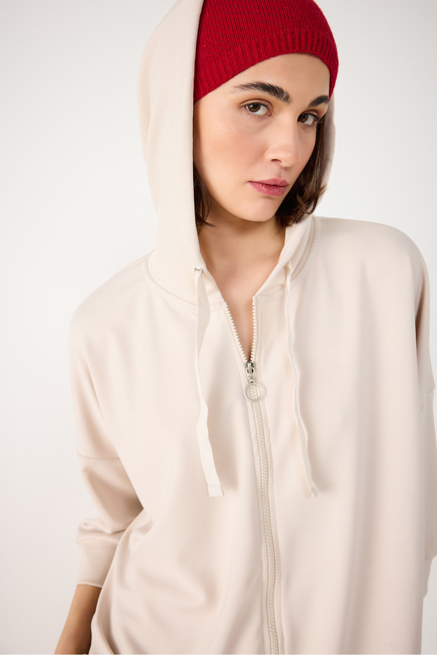 Modal Fabric Silky Hooded Zipper Sweatshirt