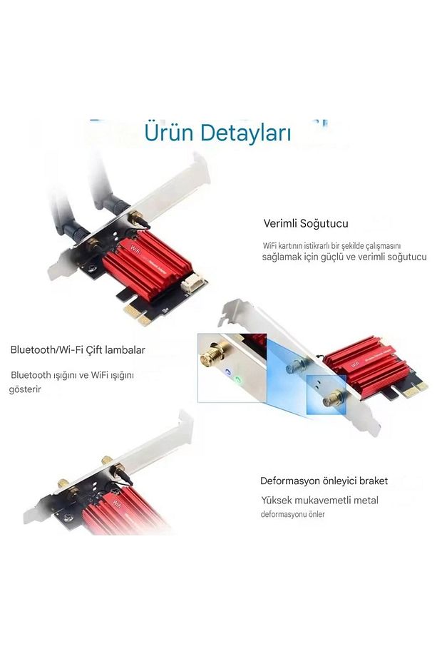 Wifi-5 AC1200 Mbps Yüksek Performans Wifi-5 + Bluetooth PCIe Ağ Kartı Adaptör Çift Bant 5Ghz/2.4Ghz - 2