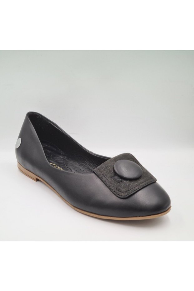D25Ya-7225 Black Genuine Leather Women's Ballerina Shoes
