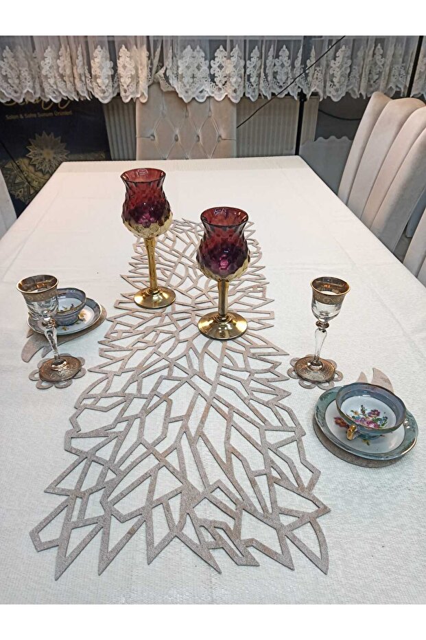 مشغل مخملي / 100 × 33 سم / غطاء خلفي من الجلد / مشغل طاولة