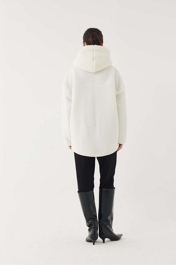 Oversize Suni Yün Kapüşonlu Polar Ceket - 6