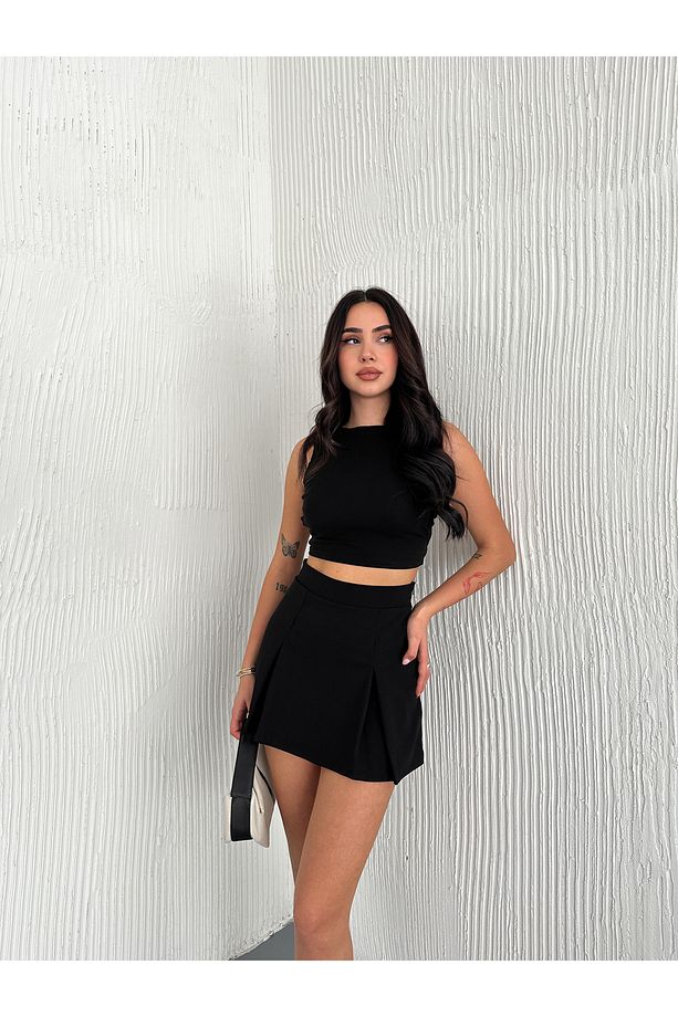 PİLELİ KREP KUMAŞ  ŞORT ETEK - 6
