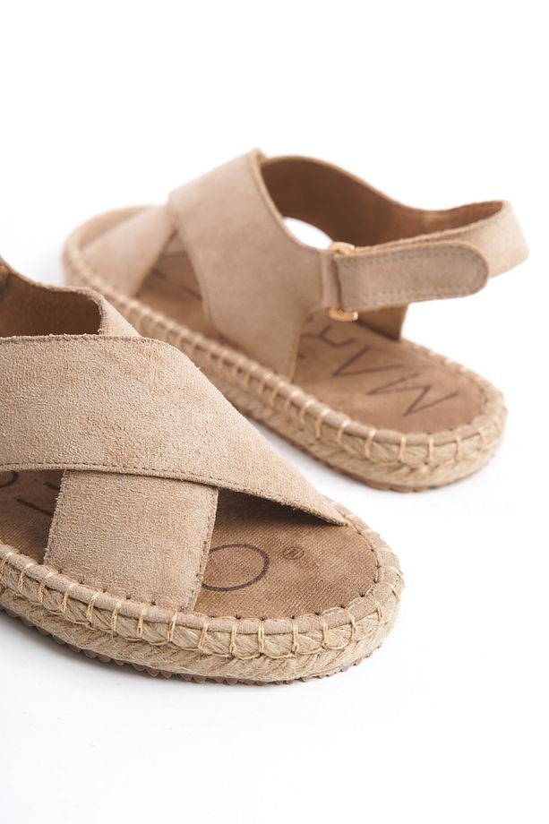 İbiza Kadın Hasır Taban Espadril Sandalet Arkası Açık Cırtlı Günlük Sandalet - 5