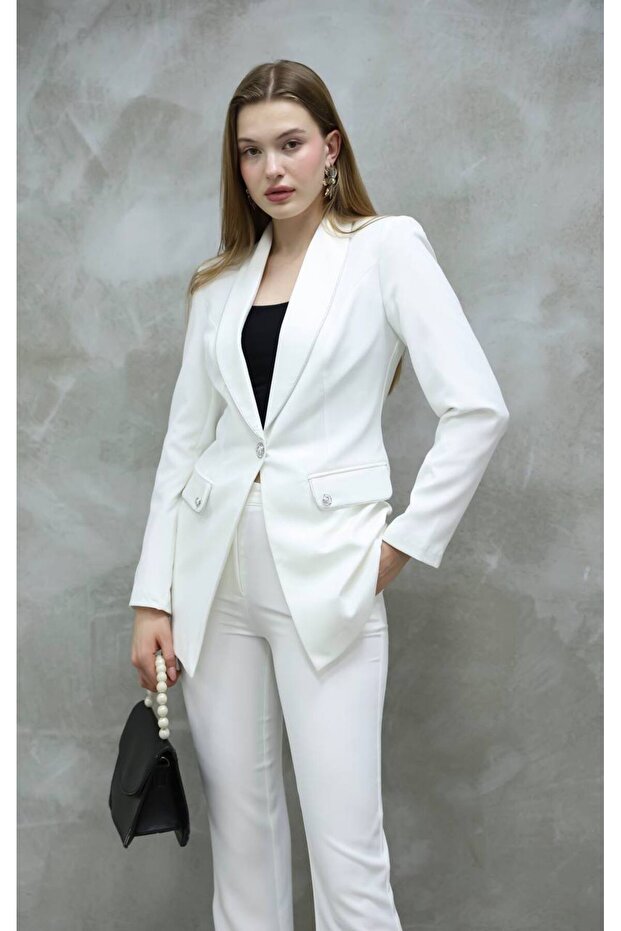 Elegant Detailed Stone Trimmed Blazer Suit