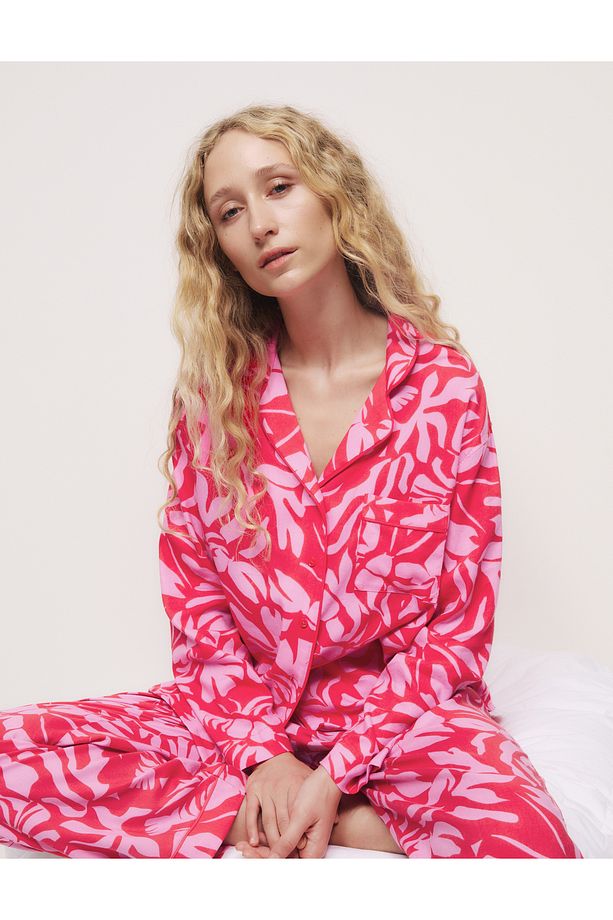 Regular Fit Desenli Uzun Kollu Pijama Üstü - 7