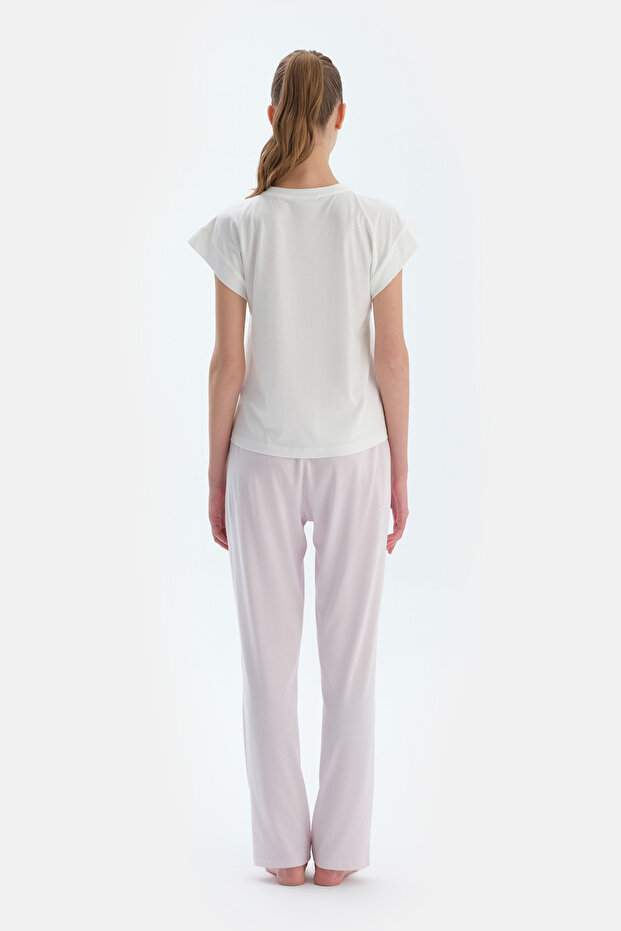 Pembe Metraj Desenli ve Düz Ikili Pijama Altı - 2