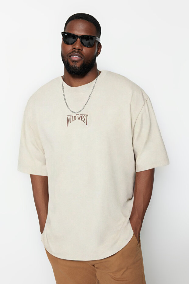Büyük Beden Taş Oversize/Geniş Kesim %100 Pamuklu T-Shirt TMNSS25BF00008 - 2