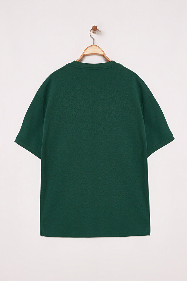 Koyu Yeşil Boxy/Kare Kesim Kalın T-Shirt TMNSS25TS00080 - 3