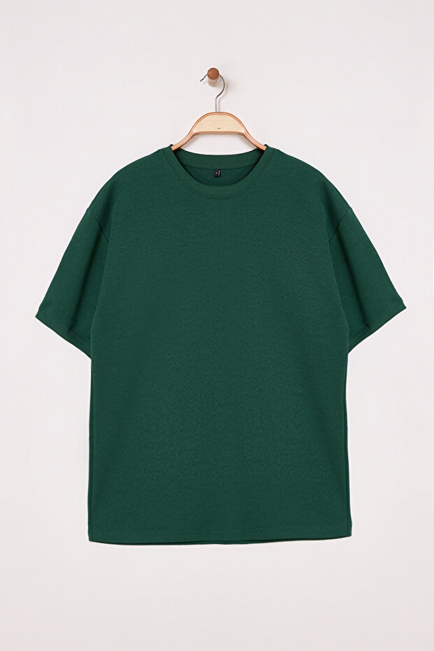 Koyu Yeşil Boxy/Kare Kesim Kalın T-Shirt TMNSS25TS00080 - 2