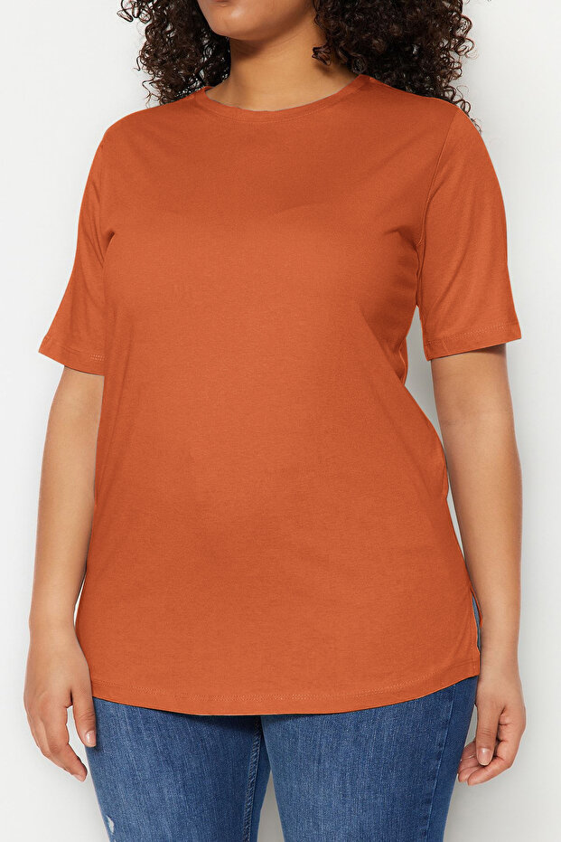 Crew Neck Claret Red Boyfriend póló - 100% pamut, hasított TBBSS22BF0031 - 4