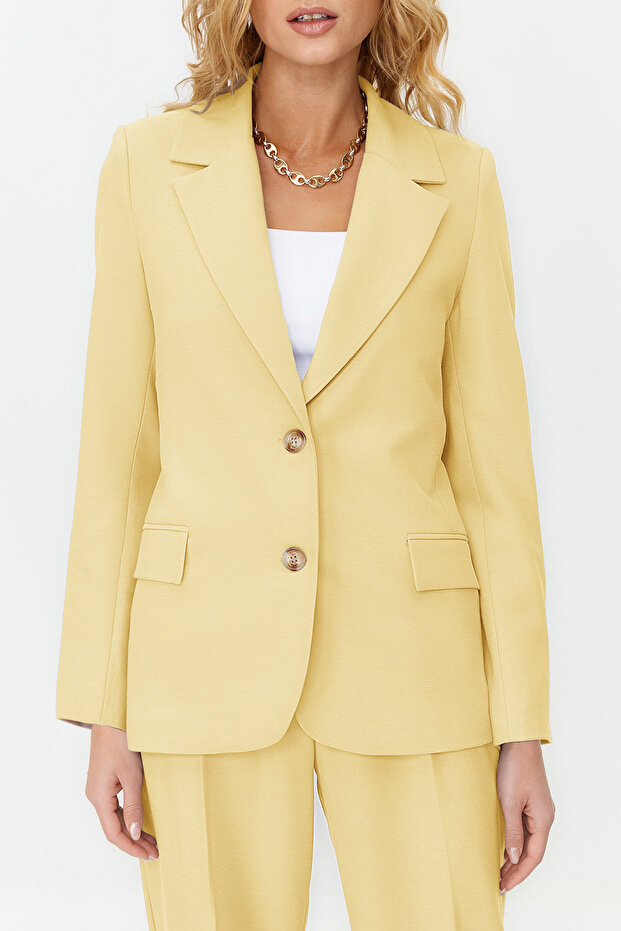Sarı Regular Astarlı Dokuma Blazer Ceket TWOAW23BC00132 - 4