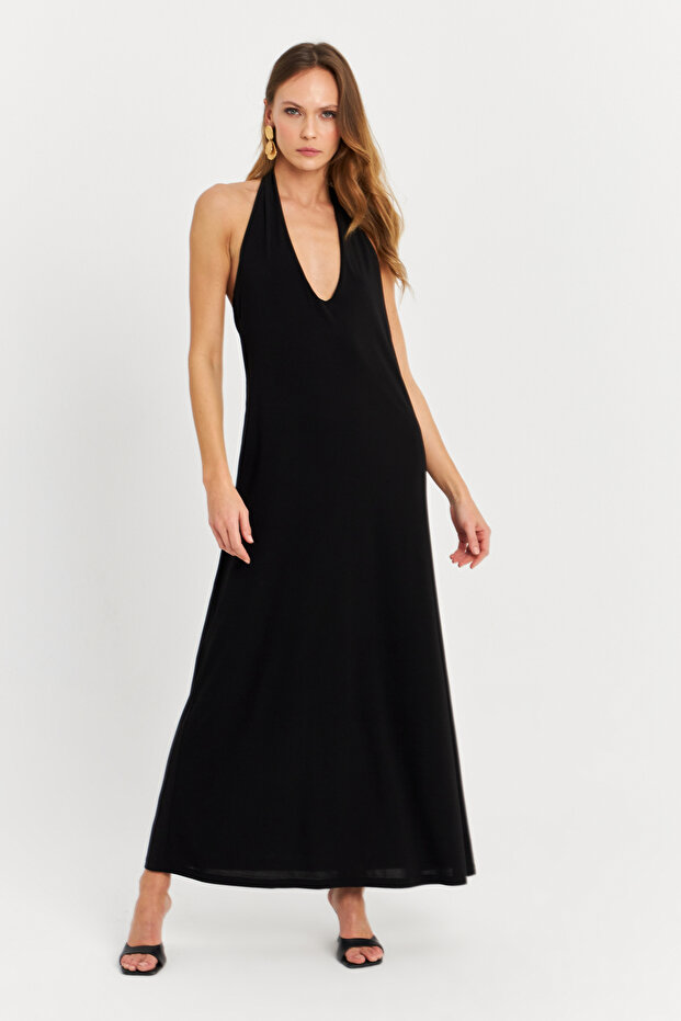Black Midi Sleeveless Women's Dress Tf73