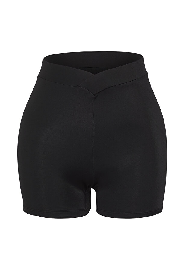 Siyah V Kesim Yüksek Bel Şortlu Basic Bikini Altı TBESS25BA00025 - 5