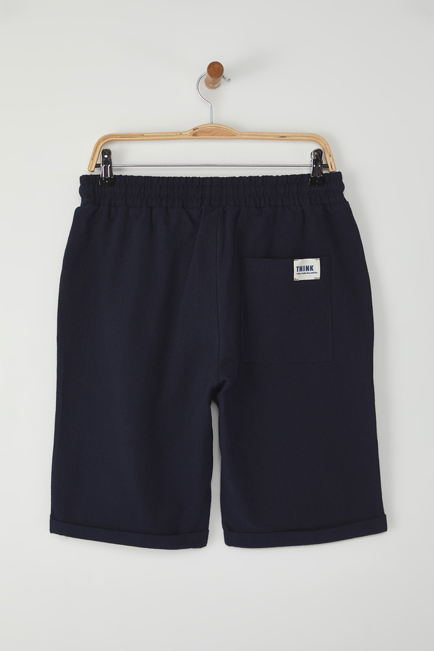 Lacivert Normal Kesim/Regular Fit %100 Pamuk Keten Görünümlü Şort TMNSS23SR00030 - 7