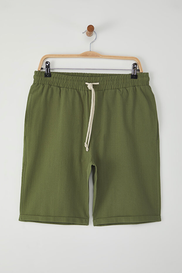 Haki Normal Kesim/Regular Fit %100 Pamuk Keten Görünümlü Şort TMNSS23SR00030 - 5