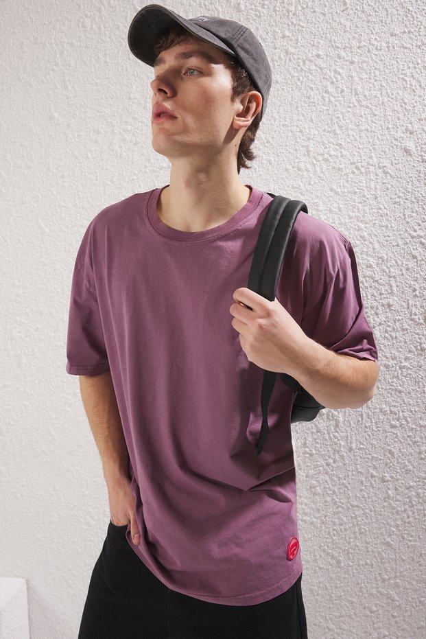 Limited Edition Purple Oversize/Wide Cut Faded Effect 100% Cotton T-Shirt Tmnss23Ts00153