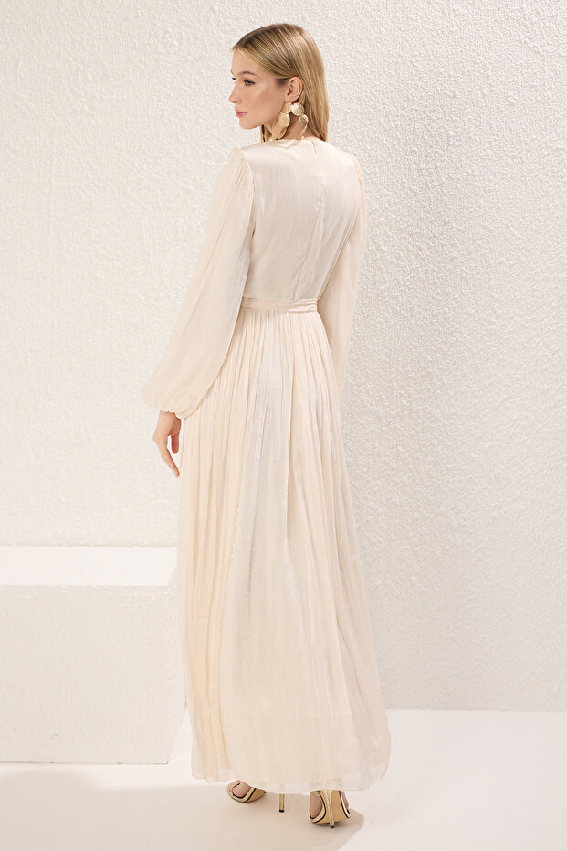 Ecru Sash részletes csillogó bélésű sifon esküvői/menyasszonyi estélyi ruha TCTAW25DB00012 - 4