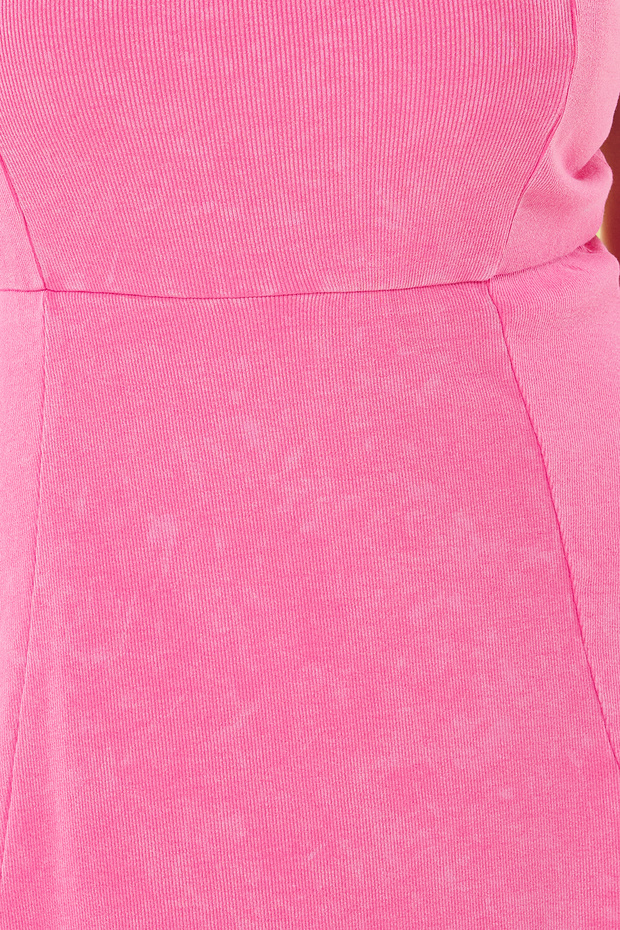Pembe Yıkamalı Kaşkorse Örme Büyük Beden Elbise TBBSS25AH00113 - 3
