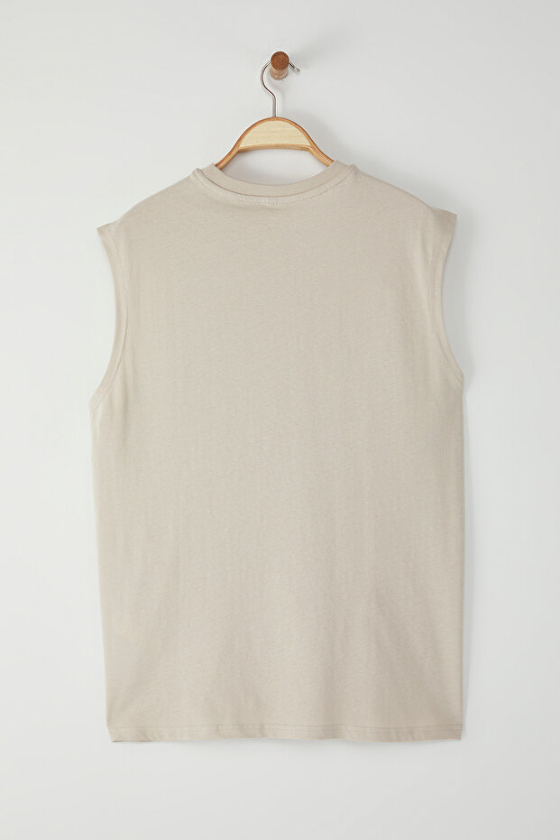 Taş Oversize/Geniş Kesim %100 Pamuklu Nakışlı Atlet TMNSS25AL00004 - 5