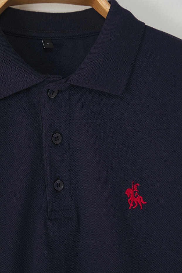 Lacivert Regular/Normal Kesim At Nakış Detaylı Polo Yaka T-shirt TMNSS25PO00017 - 3