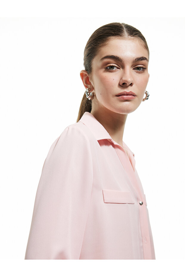 Classic Lapel Button Crepe Fabric Long Sleeve Shirt