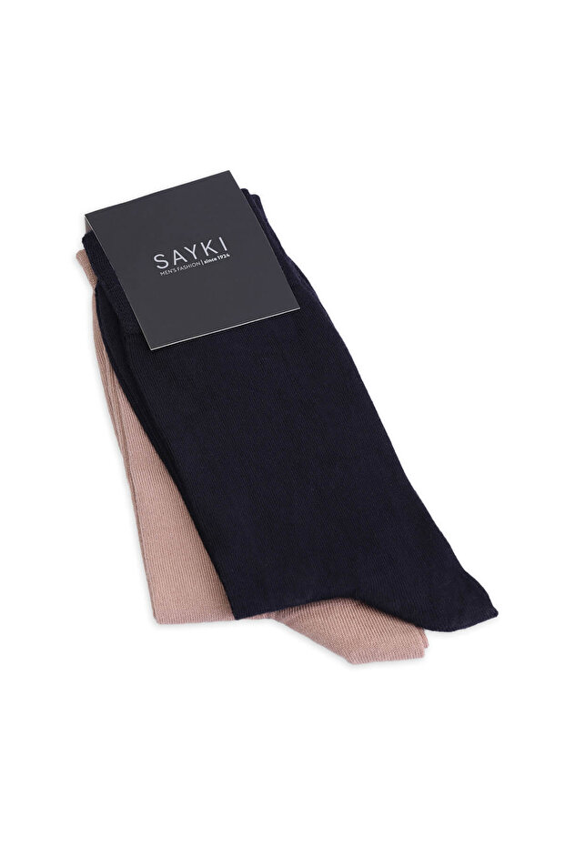 Lacivert İkili Dikişsiz Bambu Çorap - 1