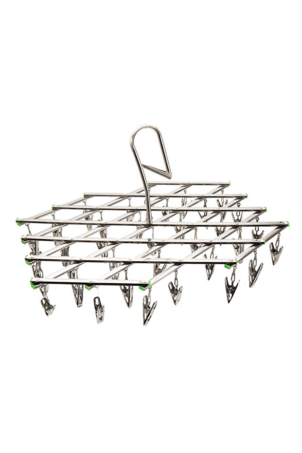 35 Cilps Folding Drying Rack with 35/20 Clips Stainless Steel Windproof Underwear Socks Clip Swivel
