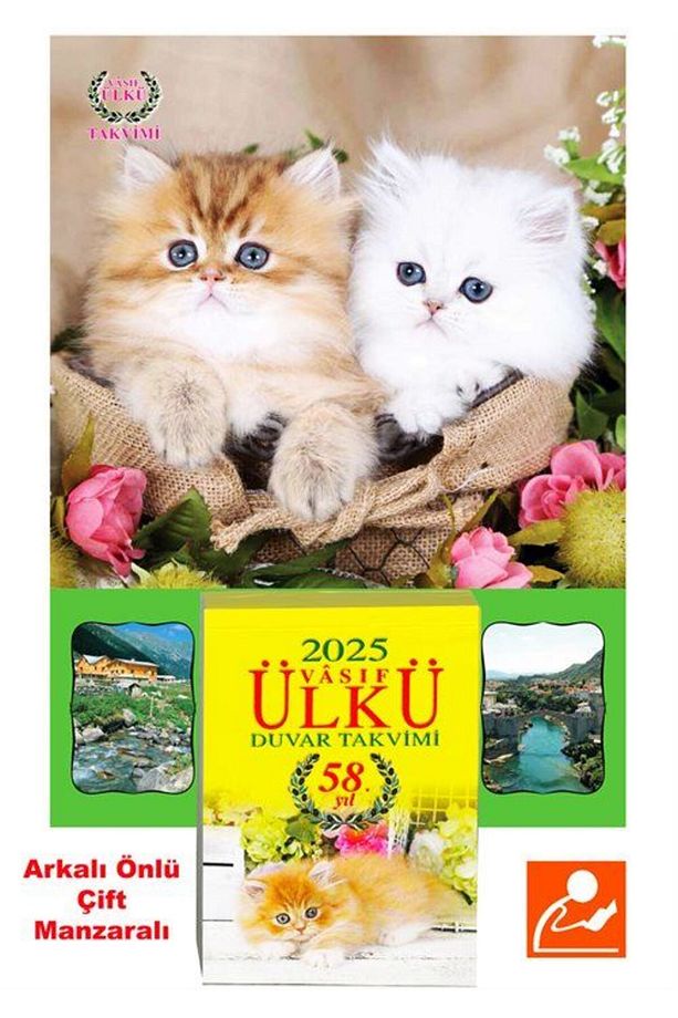 2025 Vasıf Ülkü Duvar Takvimi ve İki Kedi Görselli Karton (Kod:09) - 2