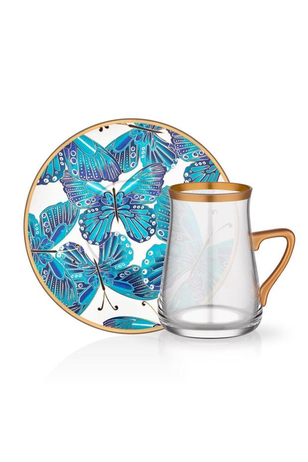 Venüs Mavi Kulplu Tek Kişilik Çay Seti - 1