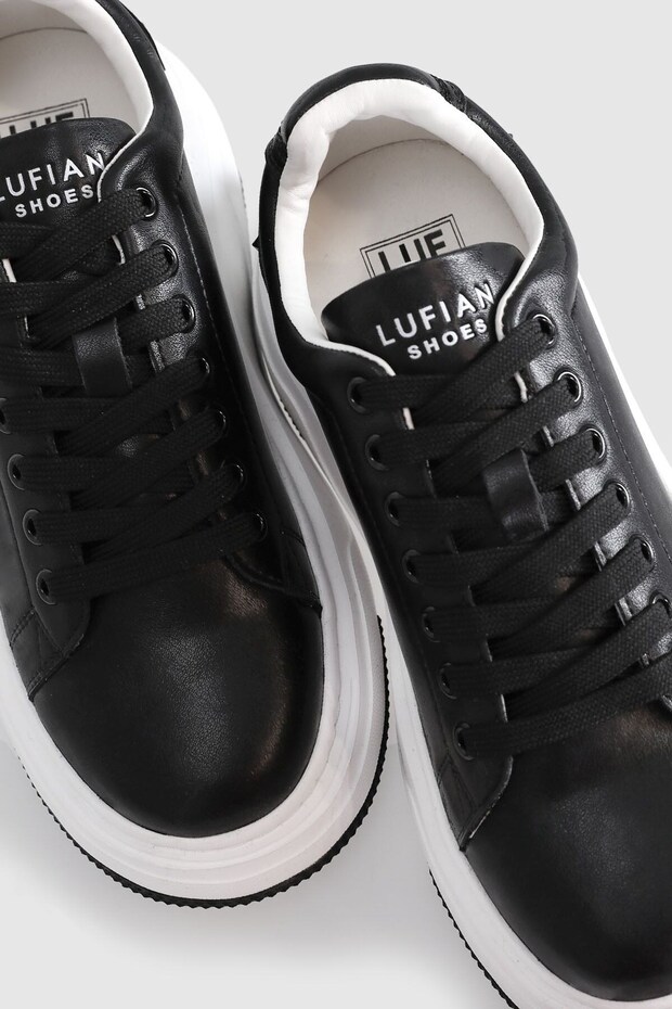 Genuine Leather Lace-Up Comfort Sole Women's Sneaker Casual Sports Shoes Black