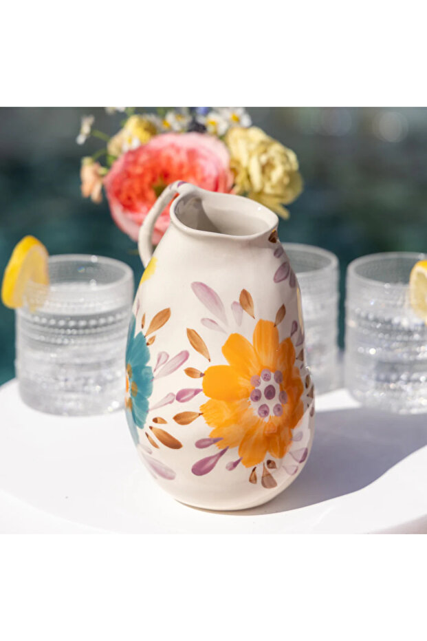 El Boyaması Çiçekli Sürahi - 5