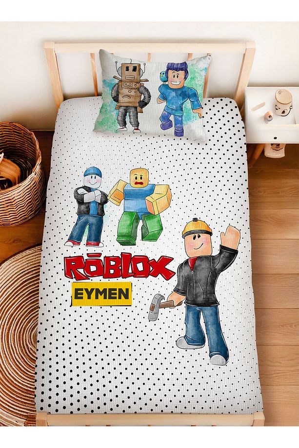 İsme Özel %100 Pamuk 160x230 Tek Kişilik Pike Takımı Roblox - 1
