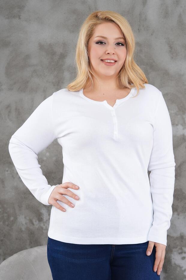 بلوزة أساسية من القطن والليكرا مع تفاصيل أزرار كبيرة الحجم - 6