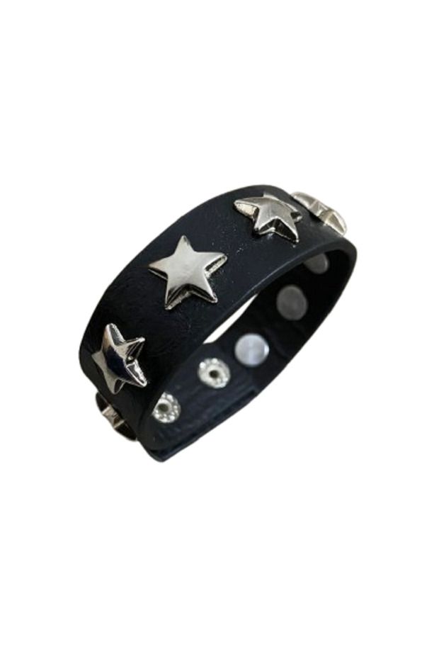 Star Detailed Thin Faux Leather Bracelet
