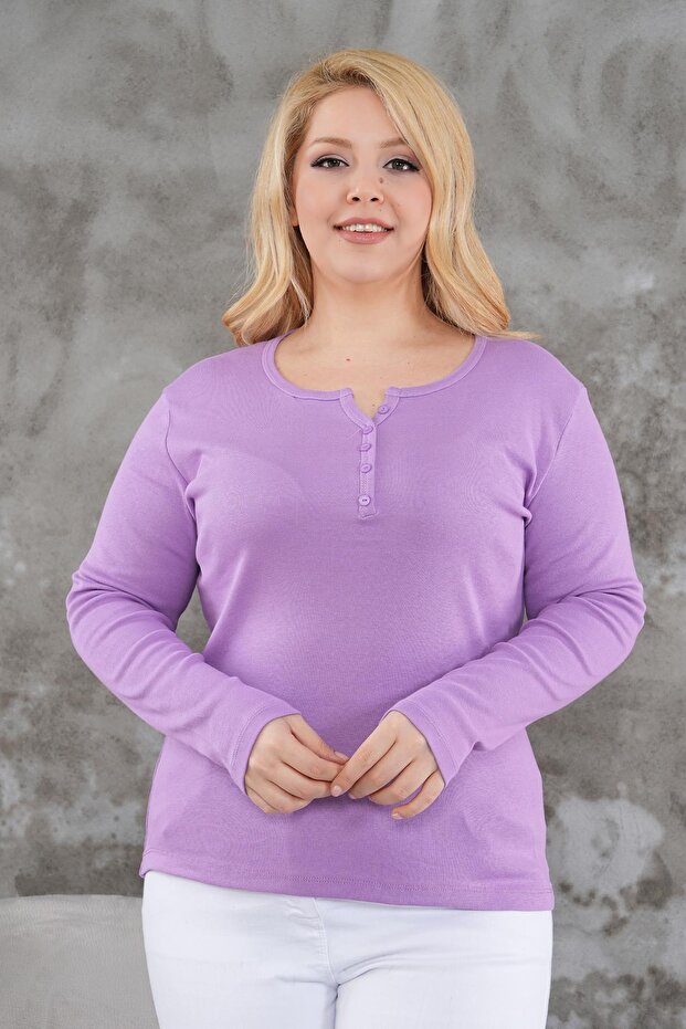 بلوزة أساسية من القطن والليكرا مع تفاصيل أزرار كبيرة الحجم - 1